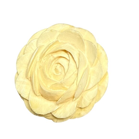 Vintage Hand-Carved Bone Rose Brooch Pin With Metal Clasp - Picture 4 of 6